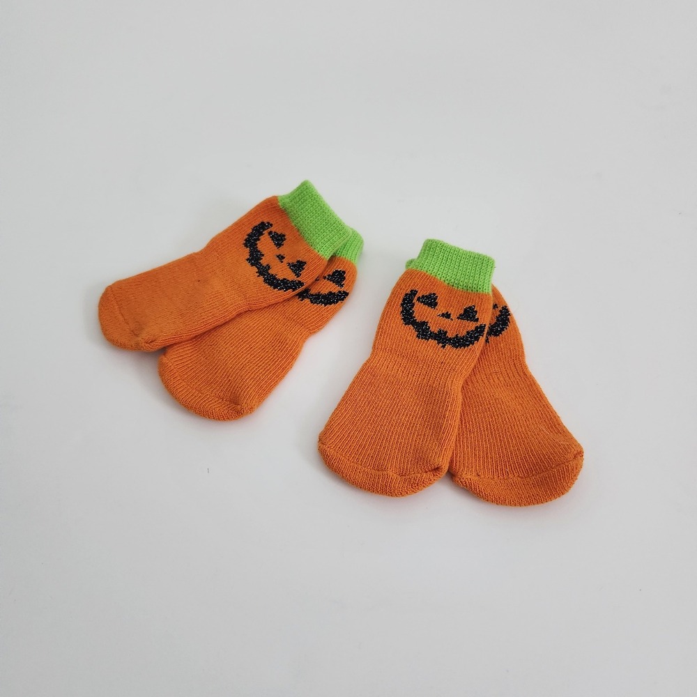 Orange Pumpkin Halloween Jack-O-Lantern Non-Slip‎ Pet Socks 4pc Set